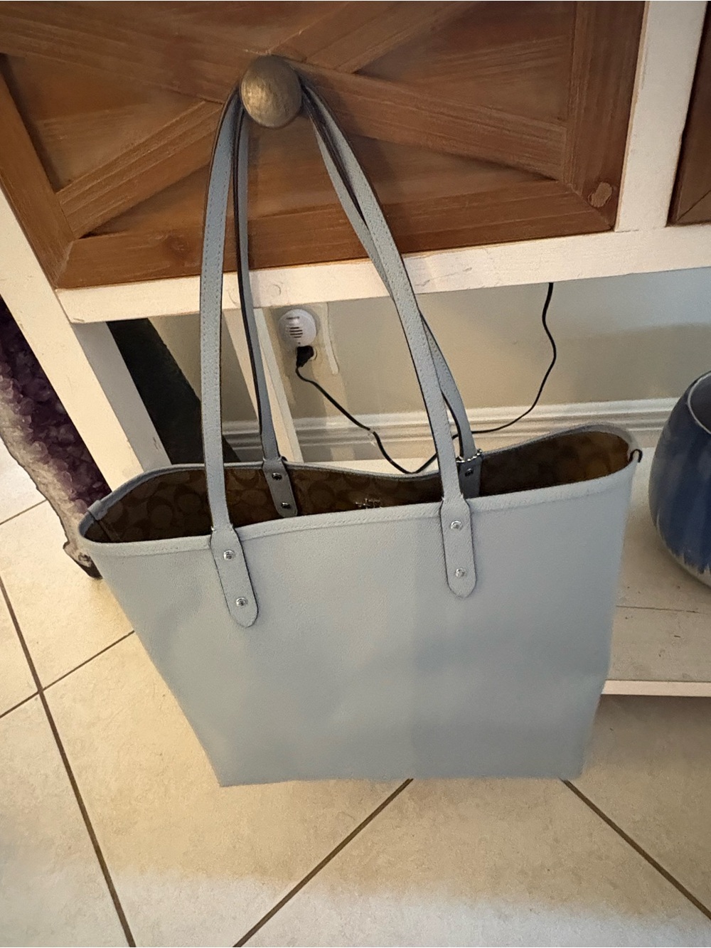 Coach Light Blue Leather Tote with Signature Interior - Picture 5 of 5